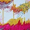 Untitled (yellow, pink, red with blue thread)