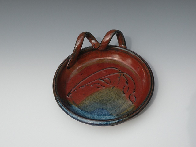 Brie Baker, cayenne & blue with raised leaf design, #2