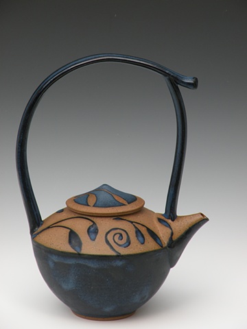 Blue tall handle teapot