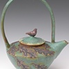 Tall Handle Bronze Green Teapot
