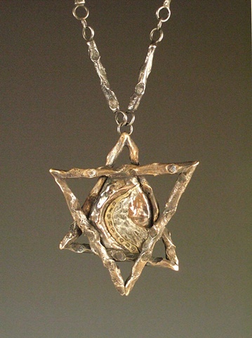 judaica, amulet, mixed metals, "anika smulovitz", "shadow of death", necklace, protection, death, memorial