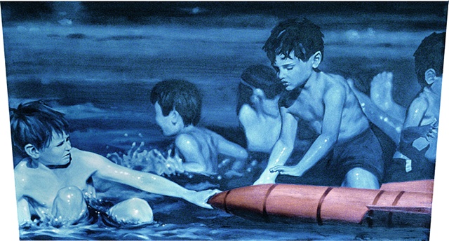 boys in water oil on canvas by michael paulus