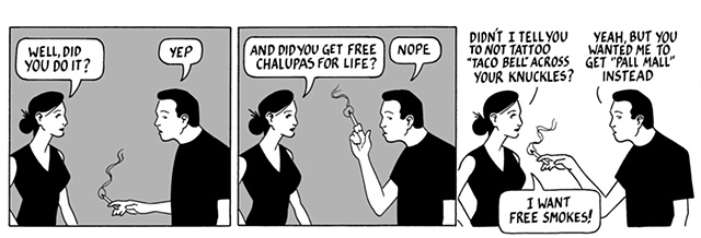nothing happened today, comic, webcomic, taco bell, tattoo, chalupas, pall mall