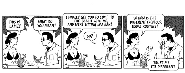 nothing happened today, comic, webcomic, beach, bar, cleavage, breasts, bikini