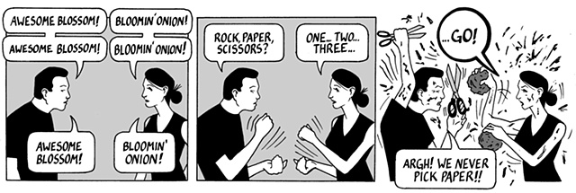 nothing happened today, comic, webcomic, awesome blossom, bloomin onion, rock paper scissors