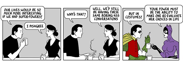 nothing happened today, comic, webcomic, robin, catwoman, super hero, costumes