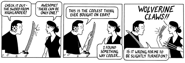 nothing happened today, comic, webcomic, samurai sword, wolverine, claws, ebay, highlander