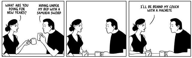 nothing happened today, comic, webcomic, new year's, samurai sword, machete