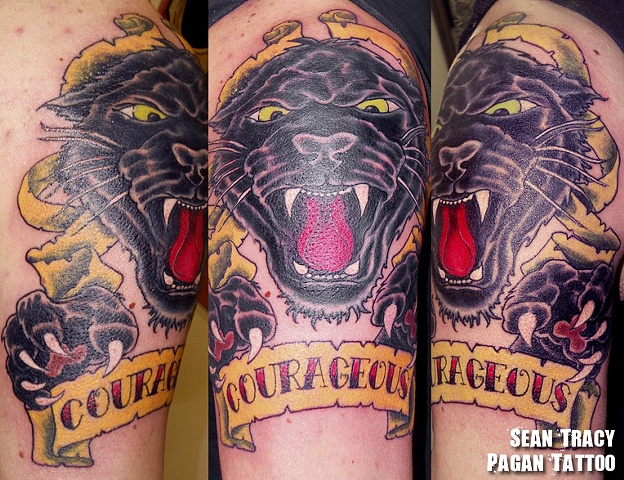 Traditional panther head tattoo carnival sideshow