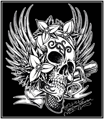 tribal skull with wings design
