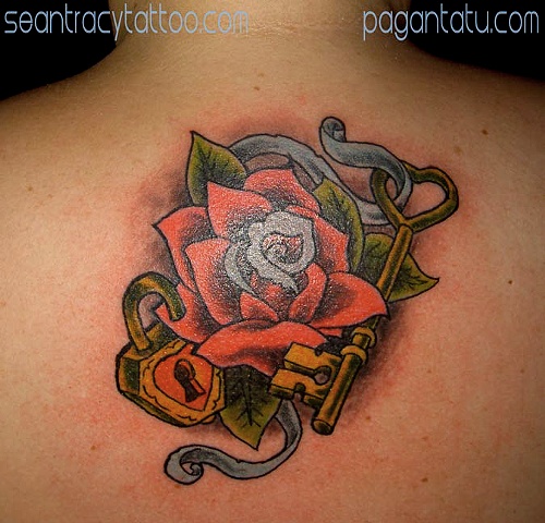 rose and locket tattoo