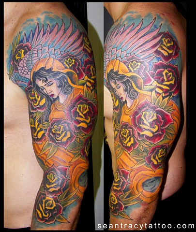 virgin mary roses angel tattoo