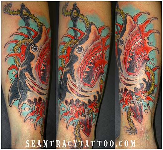 severed shark head tattoo