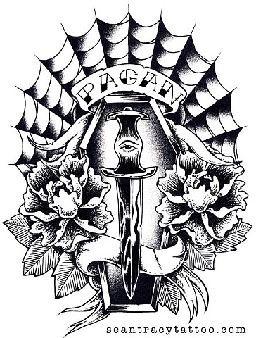 pagan coffin masonic web tattoo design