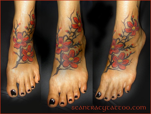 foot tattoo cherry om symbol