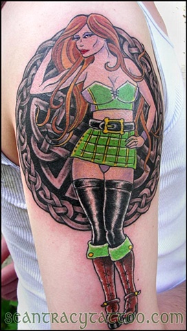 irish pin up girl tattoo celtic