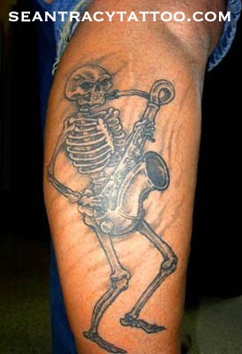 saxophone skeleton day of the dead tattoo