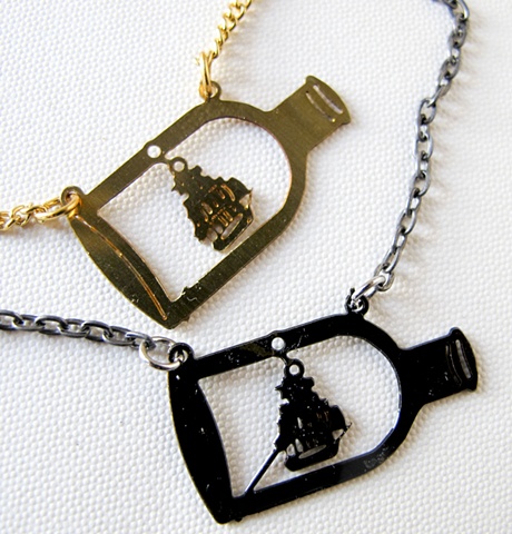 Ship in a Bottle Necklace (Bronze or Black)