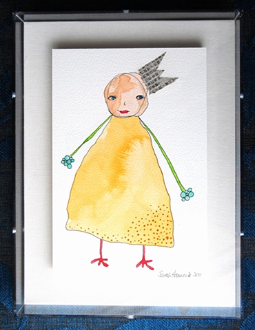 Yellow dress and a paper hat