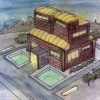 neon entry house - brick cabin