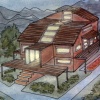 neon entry house - log house