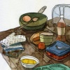 breakfast table - camping at del valle, california