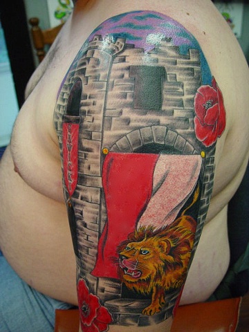 Polish flag, corn poppy flowers