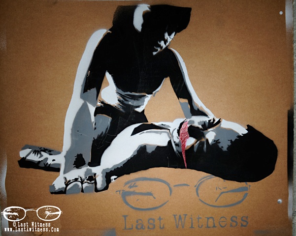 4 color spray stencil based off the Meg photo in the testimony series..sprayed on cardboard