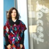 artist Maria Creyts in front Pi gallery -- her exhibit, "lacey," continues through November 29th
