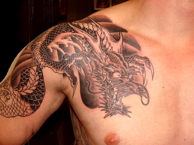 BACK TO TATTOOS BY JASON SHARE THIS Dragon chest panel half sleeve in 