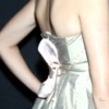 Mod Lucy dress in Light bronze and Pink stripes with flower "obi"