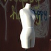 RheaBelle, on the street, happy (existing graffiti).