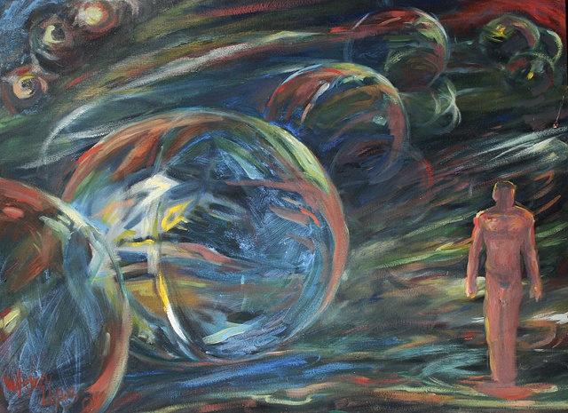 Man with rolling bubbles