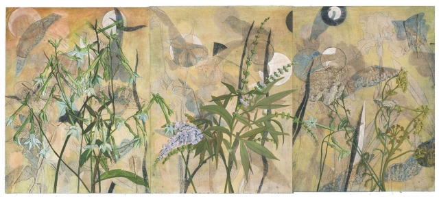 monotype mural with drawing and painting elements, floral, large, pattern, botanical