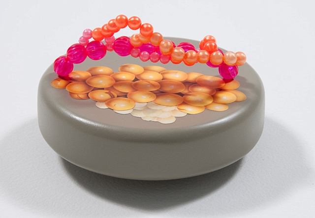 untitled lure (army green, with egg beads, yellow & orange