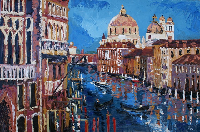 contemporary landscape texture palette knife painting of Venice, Italy 