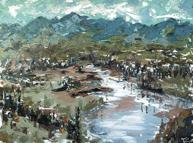 Abstract Impasto Palette Knife landscape modern Painting by American Artist Trisha Lamoreaux