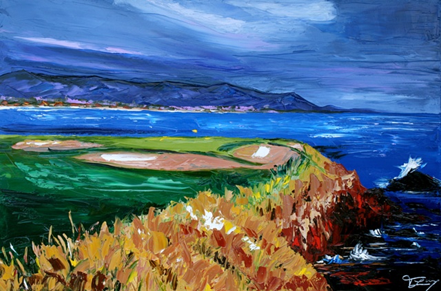 Pebble Beach Golf Course Original Painting unique texture palette knife painting