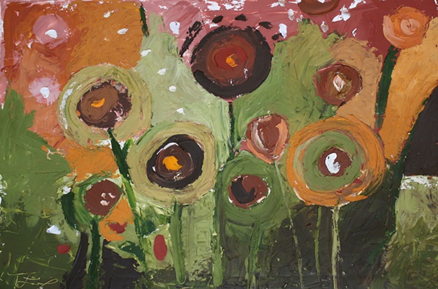 Abstract Impasto Palette Knife Wild Flower Painting by American Artist Trisha Lamoreaux