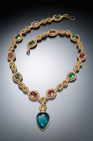 Blue Tourmaline and Gold Pendant