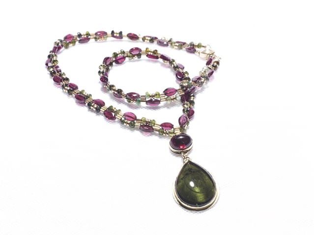 Green and Plum Tourmaline Pendant