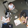 Amber Marsh and Lolly Extract working on the puppets for the shoot