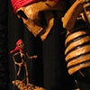 Skeleton Body Puppet holding little Skeleton Rod Puppet