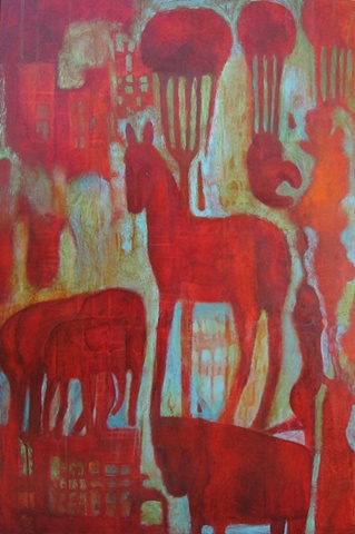 acrylic painting expressionism symbolism red animals