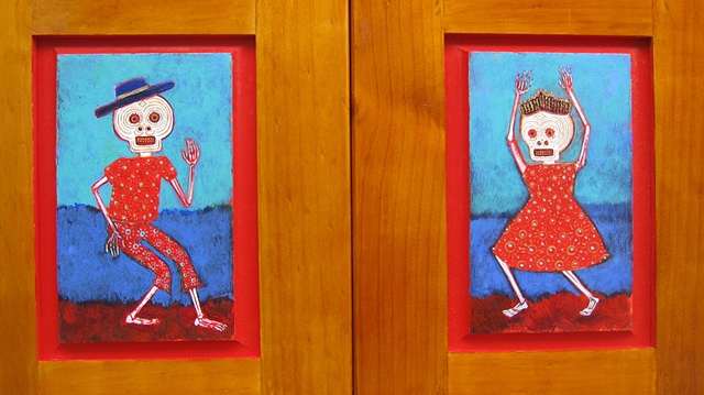 "day of the dead", art, painting, skeletons, dancers