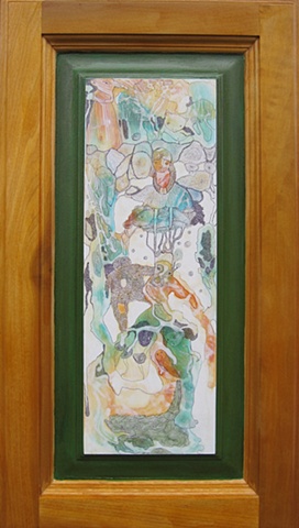 painting, Portland, art, figures, animals, creatures, pen, ink, blue, orange, green