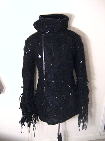Mens Leather, boiled wool, and ultrasuede coat.