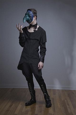 Mens cotton and ultra suede seamed puzzle shirt with Cotton Jodhpur laced pants 