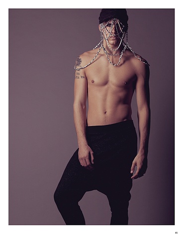 Black hat with silver chain and white suede chord