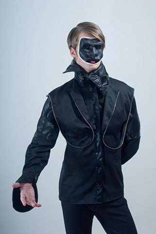 Leather quilted collar shirt with zippers